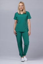 Încărcați imaginea în vizualizatorul Galerie, Costum Medical Premium TAG EVA | Uniforma Dama Poly Spandex | Verde Forest