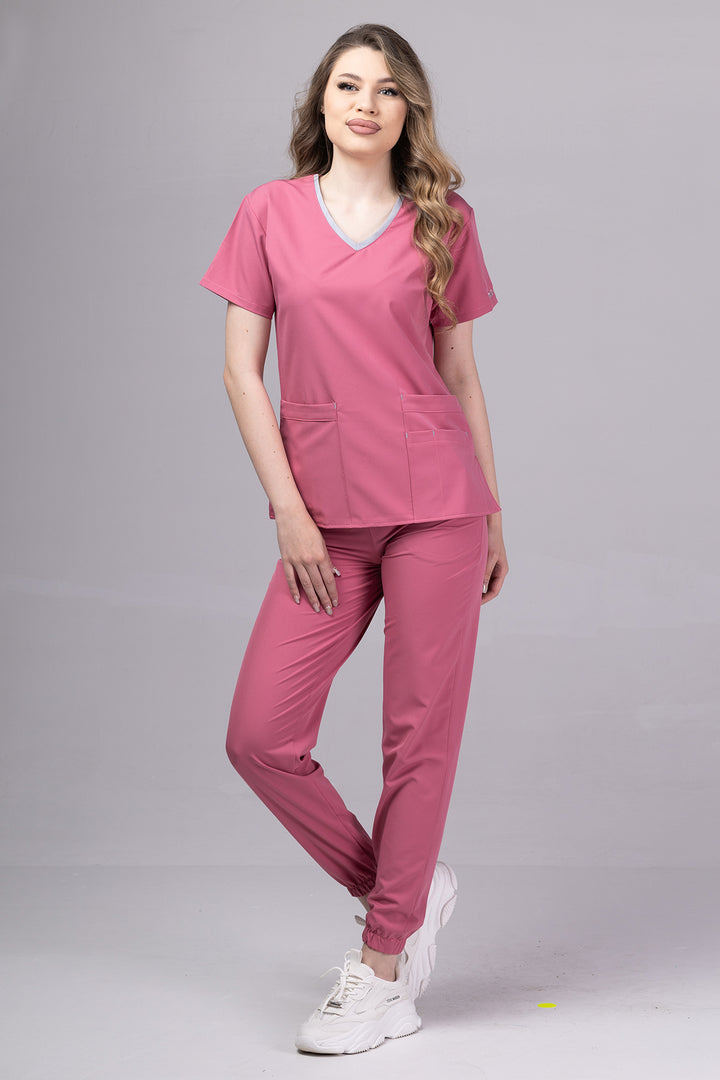 Costum Medical Premium TAG EVA | Uniforma Dama Poly Spandex | DustyRose