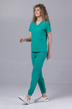Încărcați imaginea în vizualizatorul Galerie, Costum Medical Premium TAG EVA | Uniforma Dama Poly Spandex | Verde Chirurgical