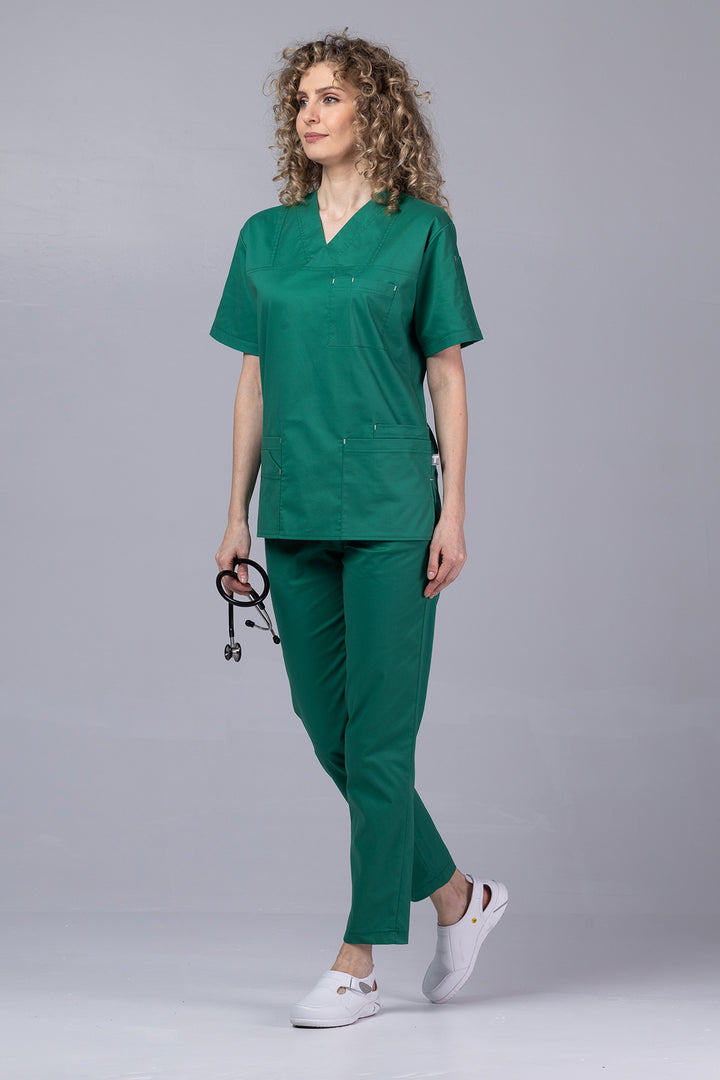 Costum Medical de dama TAG Premium Unisex | Uniforma Medicala Unisex Cotton Stretch | Forest