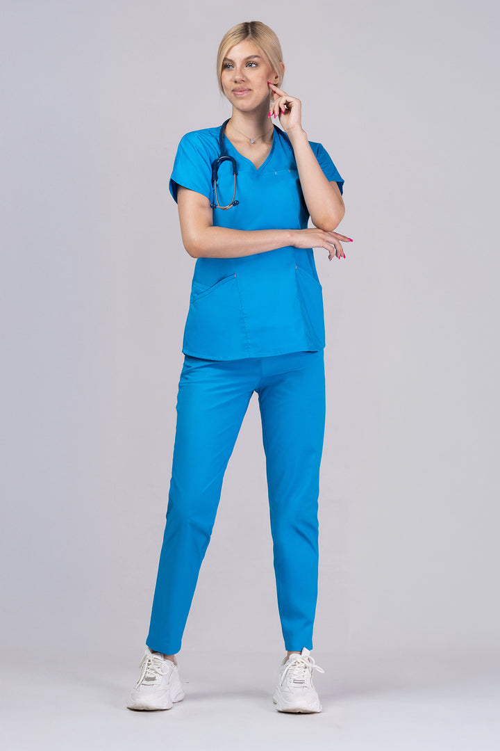 Costum Medical Premium TAG Ambra | Uniforma Medicala Feminina Cotton Stretch | Ocean