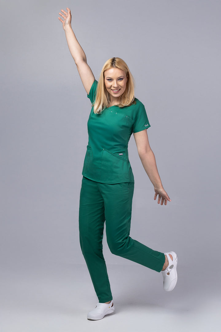 Costum Medical Premium TAG Ambra | Uniforma Medicala Feminina Cotton Stretch | Forest