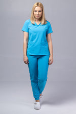 Încărcați imaginea în vizualizatorul Galerie, Costum Medical Premium TAG EVA | Uniforma Dama Poly Spandex | Ocean
