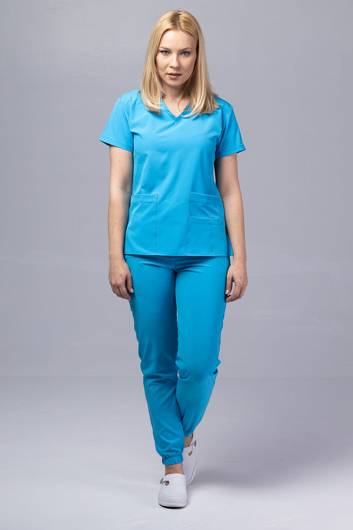 Costum Medical Premium TAG EVA | Uniforma Dama Poly Spandex | Ocean