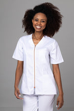 Încărcați imaginea în vizualizatorul Galerie, Costum Medical Premium TAG ZIP Confort | Uniforma Medicala Femei Bumbac | Alb