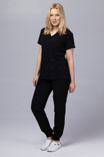 Încărcați imaginea în vizualizatorul Galerie, Costum Medical Premium TAG EVA | Uniforma Dama Poly Spandex | Negru