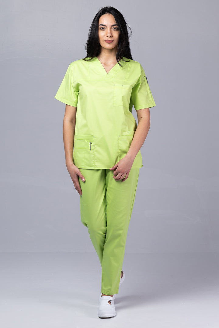 Costum Medical de dama TAG Premium Unisex | Uniforma Medicala Unisex Cotton Stretch | Green Apple