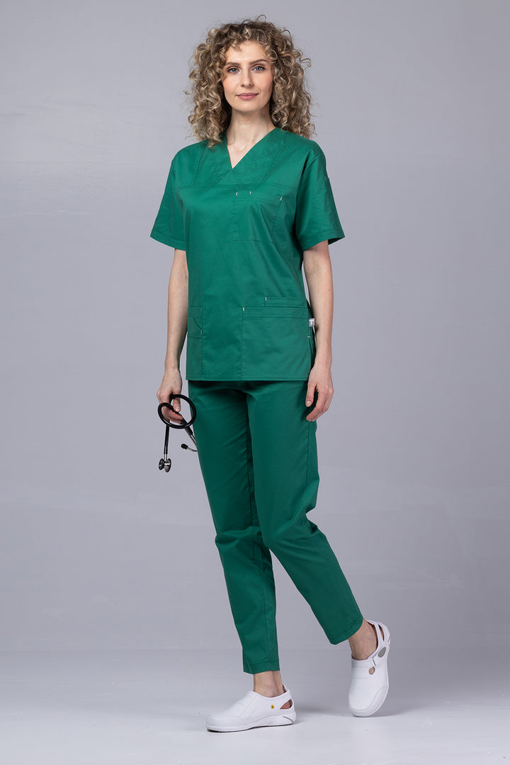 Costum Medical de dama TAG Premium Unisex | Uniforma Medicala Unisex Cotton Stretch | Forest
