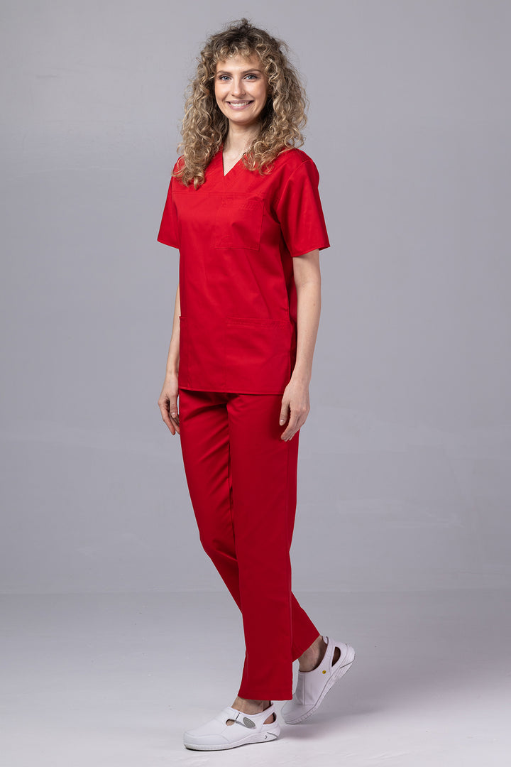 Costum Medical TAG ClassIQ | Uniforma Medicala Unisex Bumbac-Poliester | Rosu