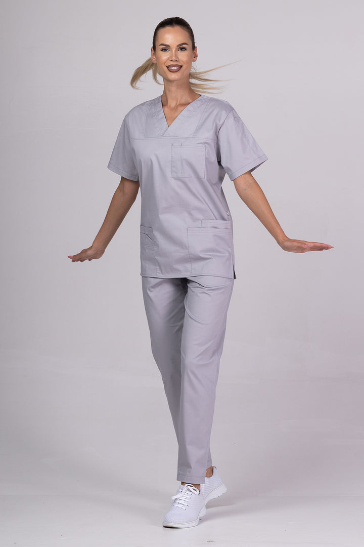 Costum Medical de dama TAG Premium Unisex | Uniforma Medicala Unisex Cotton Stretch | Argintiu