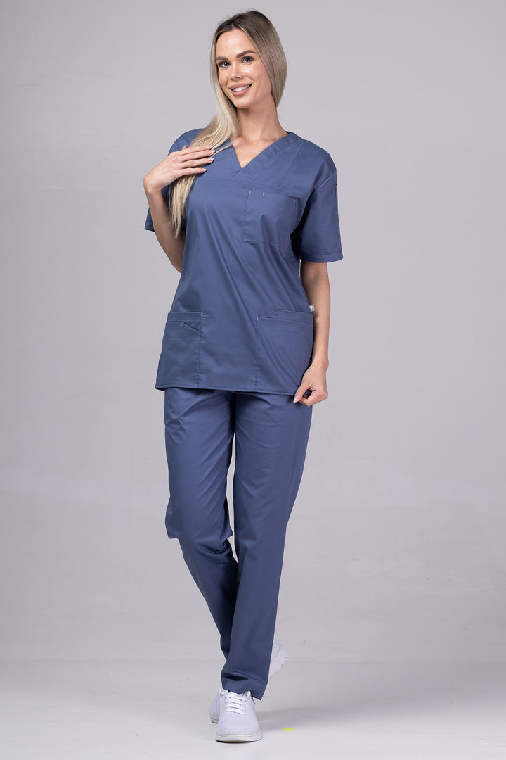 Costum Medical de dama TAG Premium Unisex | Uniforma Medicala Unisex Cotton Stretch | Gri Petrol