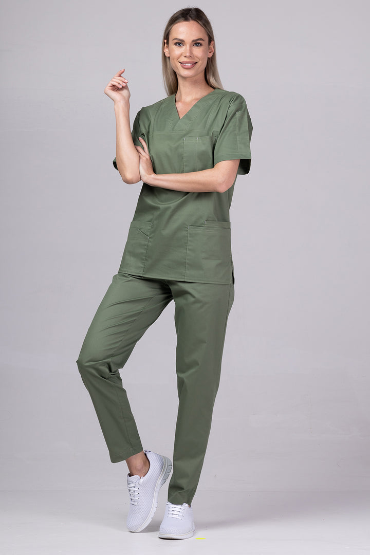 Costum Medical de dama TAG Premium Unisex | Uniforma Medicala Unisex Cotton Stretch | Kaki