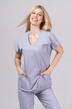 Încărcați imaginea în vizualizatorul Galerie, Costum Medical Premium TAG Ambra | Uniforma Medicala Feminina Cotton Stretch | Argintiu
