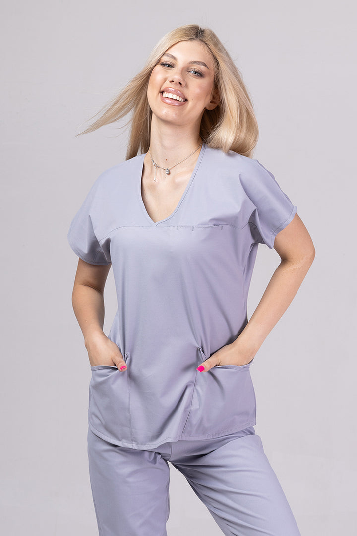 Costum Medical Premium TAG Ambra | Uniforma Medicala Feminina Cotton Stretch | Argintiu