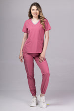 Load image into Gallery viewer, Costum Medical Premium TAG EVA | Uniforma Dama Poly Spandex | DustyRose