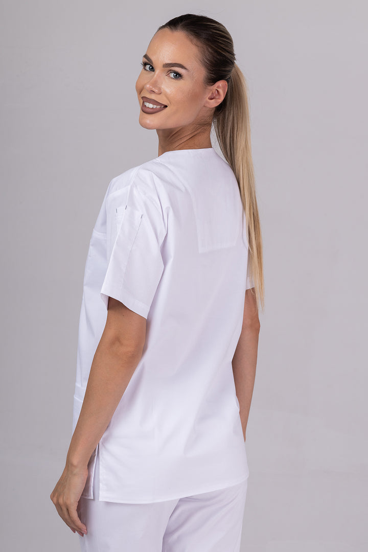 Costum Medical de dama TAG Premium Unisex | Uniforma Medicala Unisex Cotton Stretch | Alb