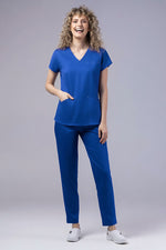 Încărcați imaginea în vizualizatorul Galerie, Costum Medical Premium TAG Ambra | Uniforma Medicala Feminina Cotton Stretch | Albastru Marin