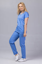Încărcați imaginea în vizualizatorul Galerie, Costum Medical Premium TAG Ambra | Uniforma Medicala Feminina Cotton Stretch | Bleu jandarm