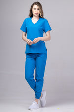 Încărcați imaginea în vizualizatorul Galerie, Costum Medical Premium TAG EVA | Uniforma Dama Poly Spandex | Albastru Royal