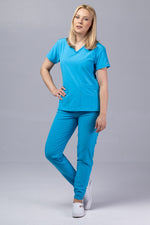 Încărcați imaginea în vizualizatorul Galerie, Costum Medical Premium TAG EVA | Uniforma Dama Poly Spandex | Ocean