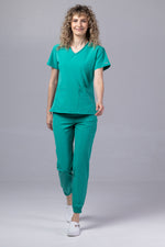 Încărcați imaginea în vizualizatorul Galerie, Costum Medical Premium TAG EVA | Uniforma Dama Poly Spandex | Verde Chirurgical