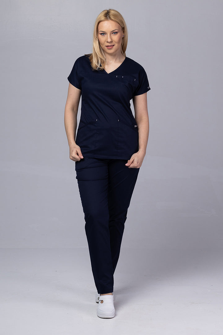 Costum Medical Premium TAG Ambra | Uniforma Medicala Feminina Cotton Stretch | Bleumarin