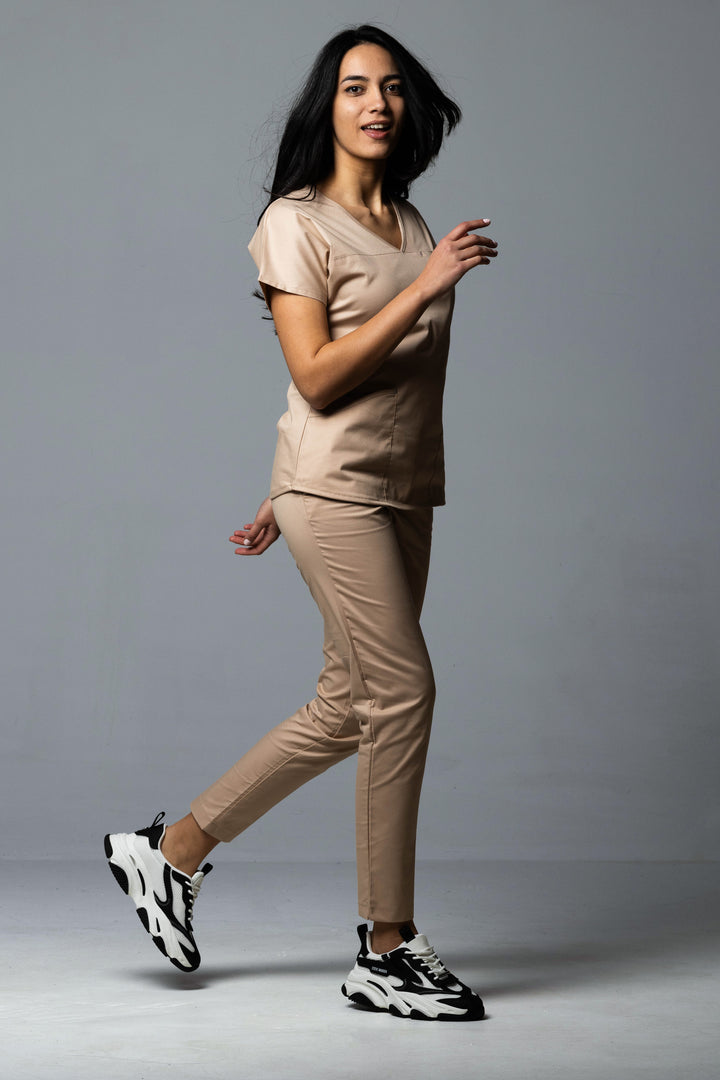 Costum Medical Premium TAG Ambra | Uniforma Medicala Feminina Cotton Stretch | Pudra
