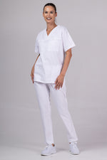 Load image into Gallery viewer, Costum Medical de dama TAG Premium Unisex | Uniforma Medicala Unisex Cotton Stretch | Alb