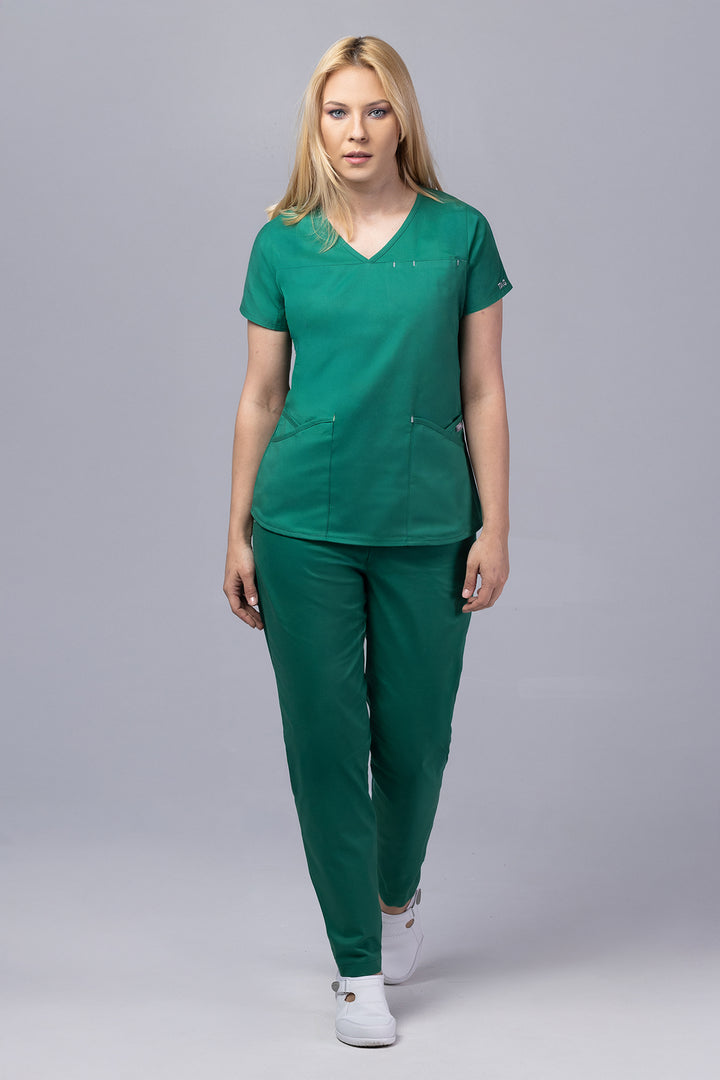 Costum Medical Premium TAG Ambra | Uniforma Medicala Feminina Cotton Stretch | Forest