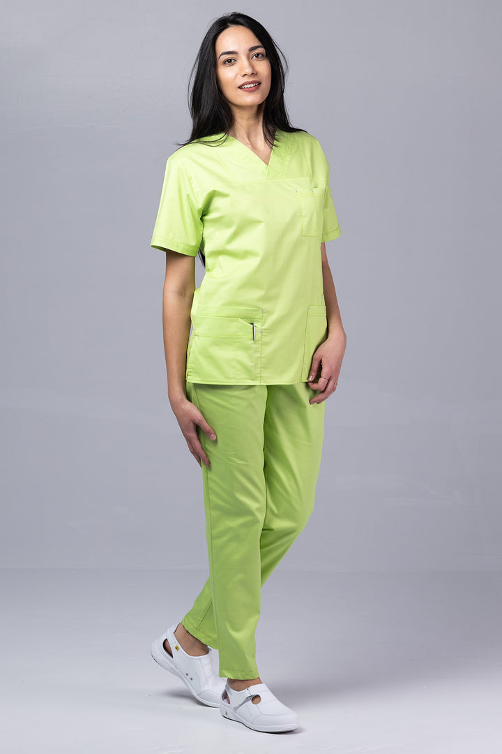 Costum Medical de dama TAG Premium Unisex | Uniforma Medicala Unisex Cotton Stretch | Green Apple