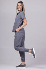 Load image into Gallery viewer, Costum Medical Premium TAG EVA | Uniforma Dama Poly Spandex | Gri