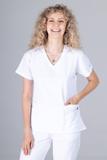 Încărcați imaginea în vizualizatorul Galerie, Costum Medical Premium TAG EVA | Uniforma Dama Poly Spandex | Alb