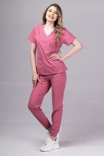 Load image into Gallery viewer, Costum Medical Premium TAG EVA | Uniforma Dama Poly Spandex | DustyRose