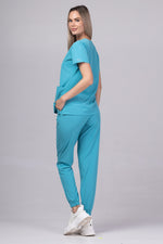 Load image into Gallery viewer, Costum Medical Premium TAG EVA | Uniforma Dama Poly Spandex | Turcoaz