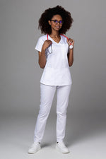 Încărcați imaginea în vizualizatorul Galerie, Costum Medical Premium TAG Ambra | Uniforma Medicala Feminina Cotton Stretch | Alb