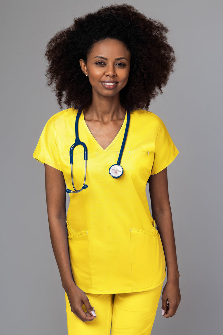 Costum Medical Premium TAG Ambra | Uniforma Medicala Feminina Cotton Stretch | Galben