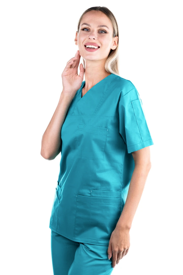Bluza medicala de dama TAG Premium Cotton Stretch, Culoare Verde Turcoaz