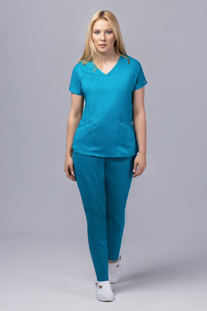 Costum Medical Premium TAG Ambra | Uniforma Medicala Feminina Cotton Stretch |Turcoaz