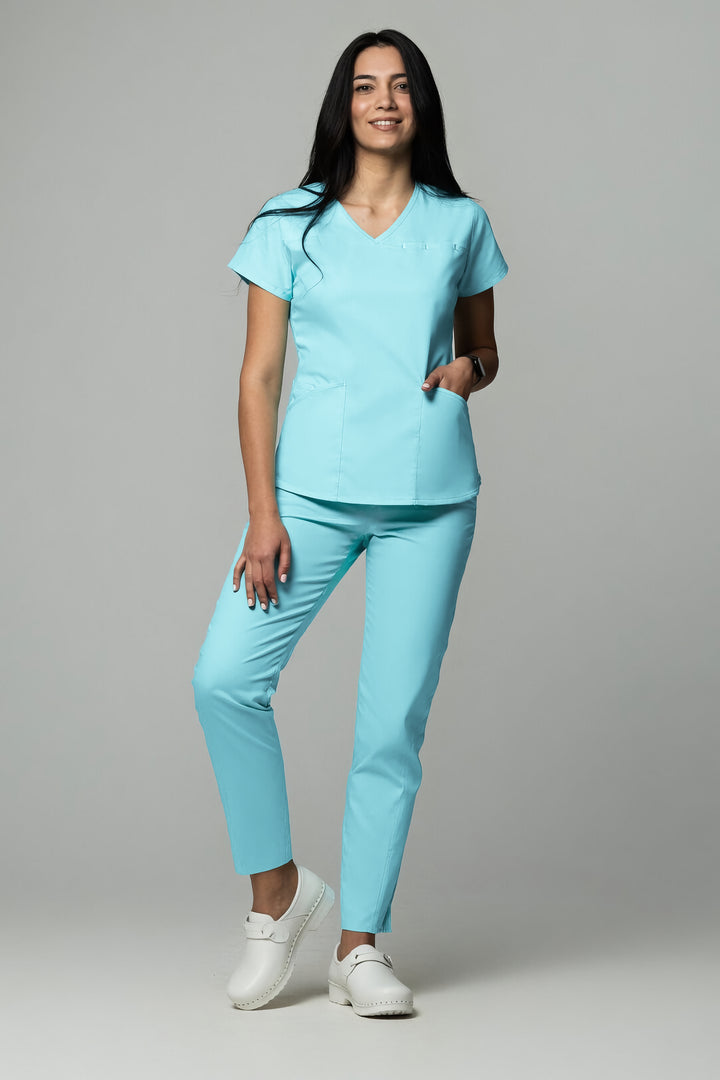 Costum Medical Premium TAG Ambra | Uniforma Medicala Feminina Cotton Stretch | Aqua