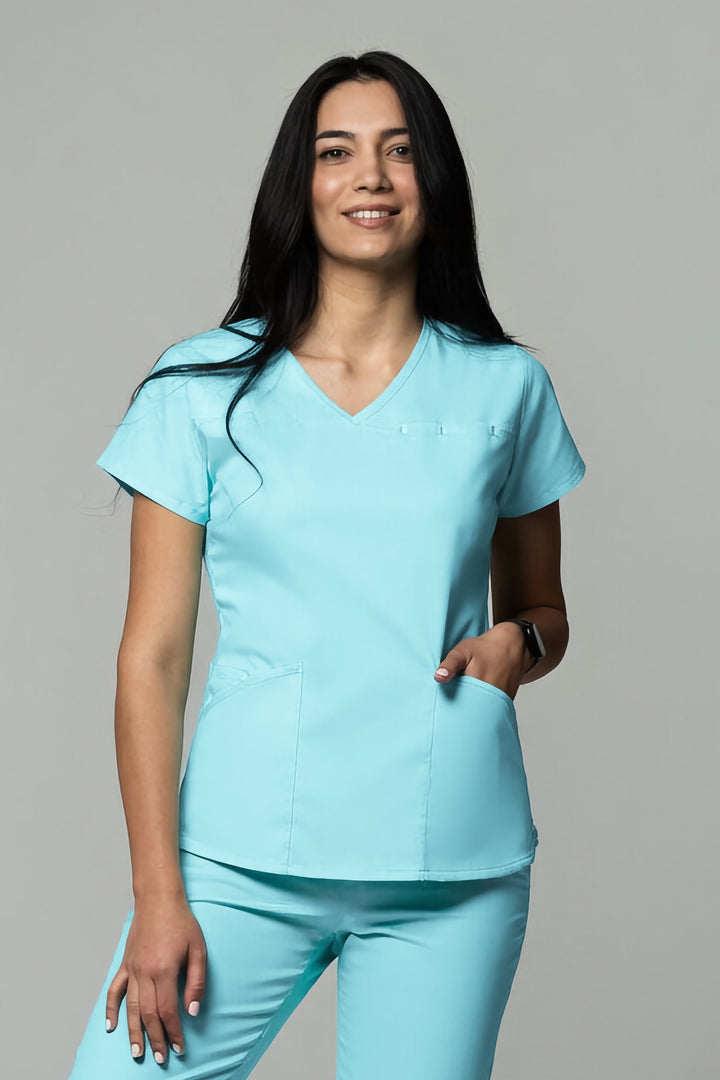 Costum Medical Premium TAG Ambra | Uniforma Medicala Feminina Cotton Stretch | Aqua