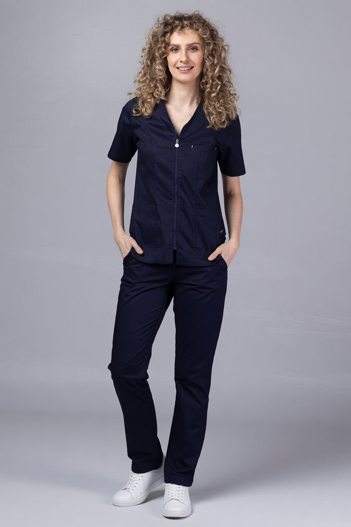 Costum Medical Premium TAG ZIP Confort | Uniforma Medicala Femei Bumbac | Bleumarin