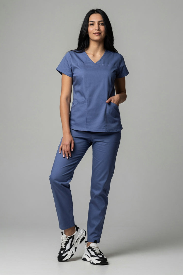 Costum Medical Premium TAG Ambra | Uniforma Medicala Feminina Cotton Stretch | Gri Petrol