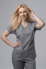 Încărcați imaginea în vizualizatorul Galerie, Costum Medical Premium TAG Ambra | Uniforma Medicala Feminina Cotton Stretch | Gri