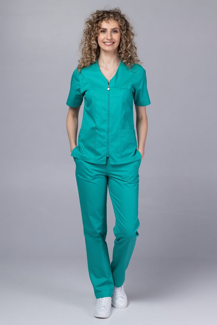 Costum Medical Premium TAG ZIP Confort | Uniforma Medicala Femei Bumbac | Verde Chirurgical