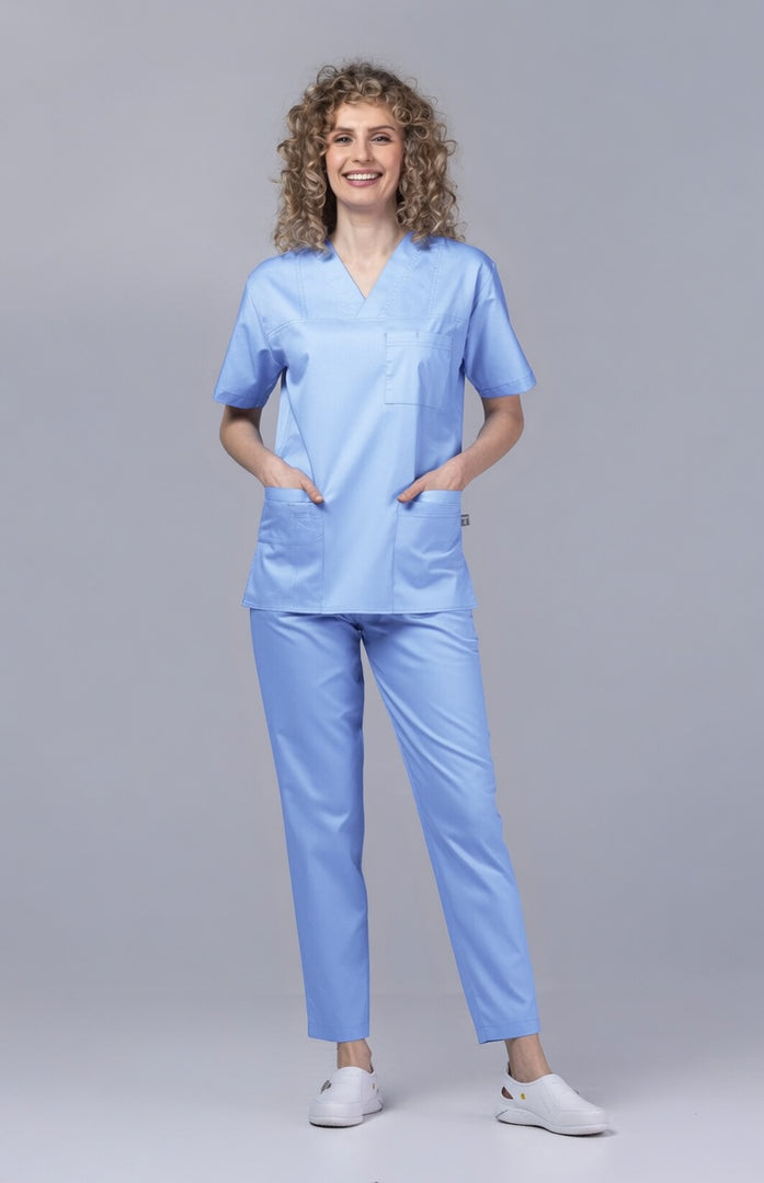 Costum Medical de dama TAG Premium Unisex | Uniforma Medicala Unisex Cotton Stretch | Bleu Ciel