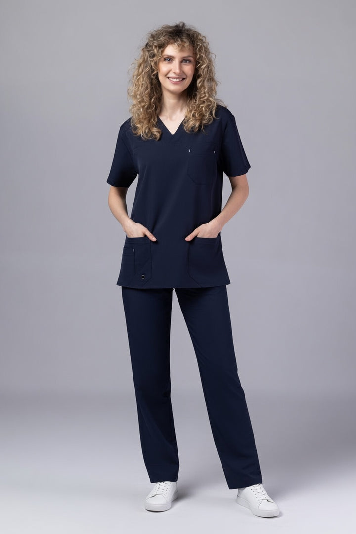 Costum Medical Premium TAG Stellar | Uniforma Medicala Unisex Poly Spandex | Bleumarin