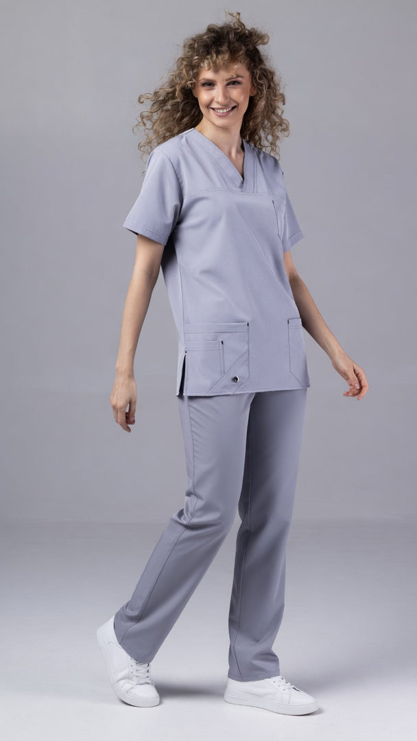 Costum Medical Premium TAG Stellar | Uniforma Medicala Unisex Poly Spandex | Argintiu