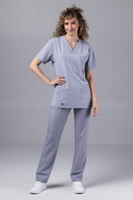 Încărcați imaginea în vizualizatorul Galerie, Costum Medical Premium TAG Stellar | Uniforma Medicala Unisex Poly Spandex | Argintiu