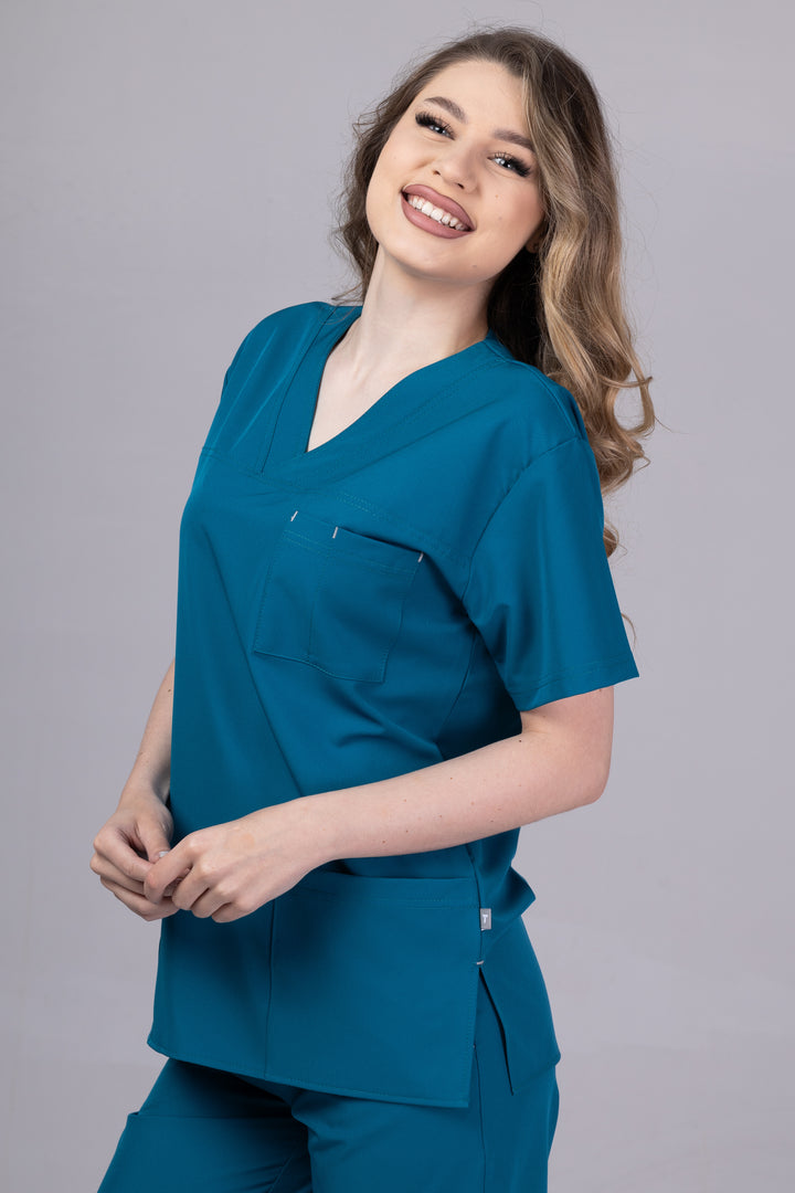 Costum Medical Premium TAG Stellar | Uniforma Medicala Unisex Poly Spandex | PacificBlue