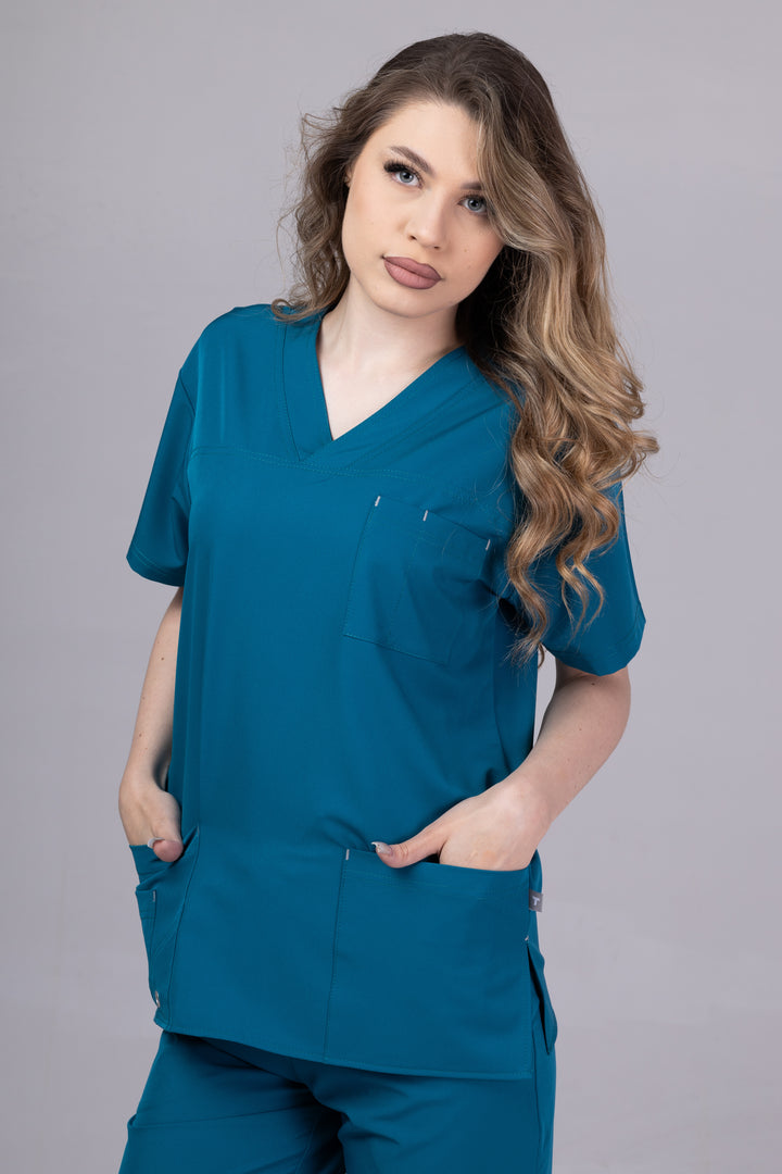 Costum Medical Premium TAG Stellar | Uniforma Medicala Unisex Poly Spandex | PacificBlue